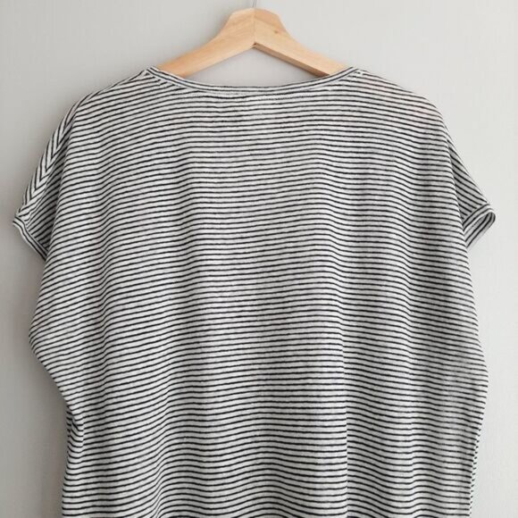 C&C California 100% Linen Stripe Navy & White Tee Sz L - Picture 8 of 10